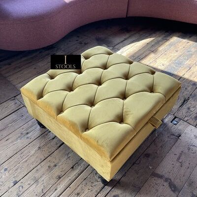 Mustard gold square ottoman Storage - Mustard gold Black wooden legs with gold cap