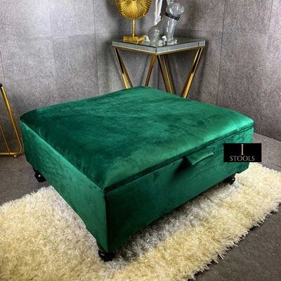 Green Plain Top Ottoman Storage - Green Standard legs Without cushions