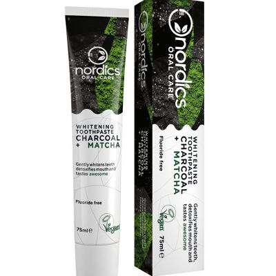 Nordics Organic Teeth Whitening Toothpaste Activated Charcoal and Matcha, 100% Natural