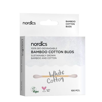 Nordics Organic Bamboo Cotton Buds /Cosmetic Sticks, With Organic Cotton, in White 100
