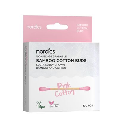 Nordics Organic Bamboo Cotton Buds /Cosmetic Sticks, With Organic Cotton, in Pink 100