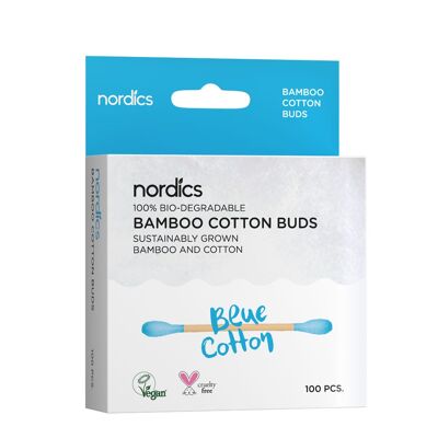 Nordics Organic Bamboo Cotton Buds /Cosmetic Sticks, With Organic Cotton, in Blue 100