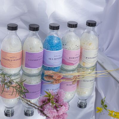 Paquete de inicio - 20x Sales de baño perfumadas hechas a mano orgánicas - 250g - fragancias mixtas