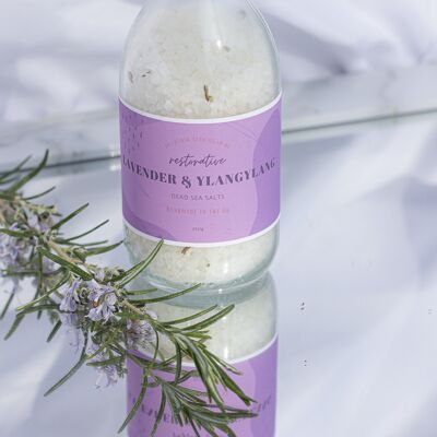 Restorative Lavender Dead Sea Salt bath soak.