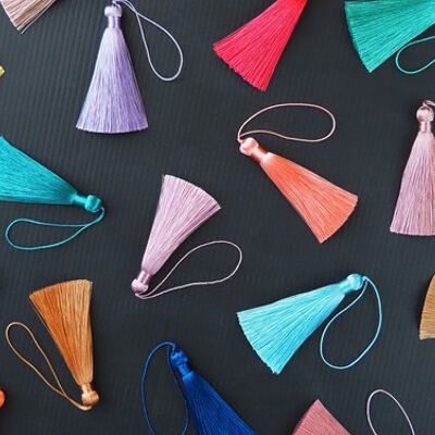 8cm handmade silky tassels with twisted long loops - 20. deep sky - 10 pieces