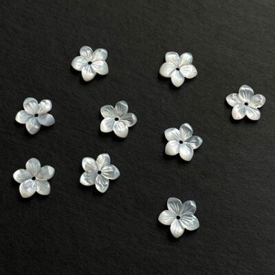 10 Pieces 10mm Hand Carved White Natrual Mother of Pearl Flowers