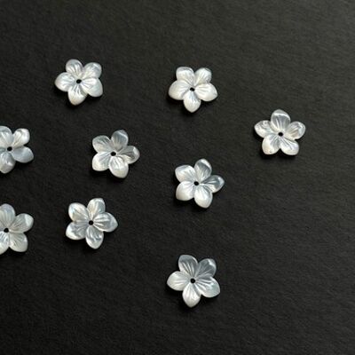 10 Pieces 10mm Hand Carved White Natrual Mother of Pearl Flowers