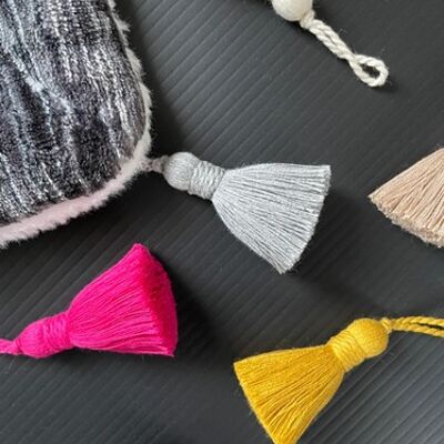 5cm handmade pure cotton tassel with 3cm twisted loop - Grey - 50 pieces