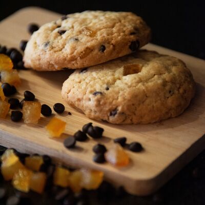 Dark chocolate chip cookies - diced organic candied oranges