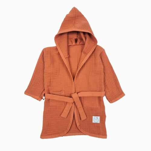 Muslin kids bath robe- Rust 2-4 yrs old