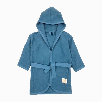 Muslin kids bath robe- Blue