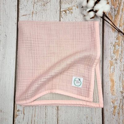 Coperta trapuntata in mussola 4 strati - Rosa chiaro e grigio