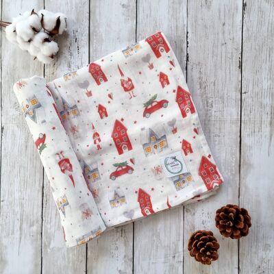 Muslin swaddle blanket - Merry Little Christmas