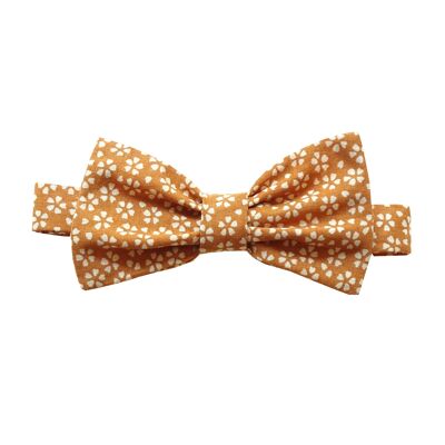 Adjustable bow tie for men with mustard forget-me-not print