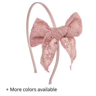 Embroidered cotton medium bow headband