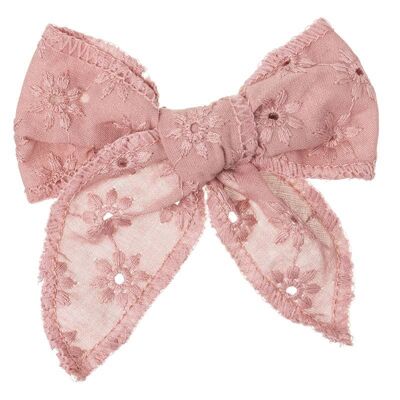 Embroidered cotton medium bow with hairclip