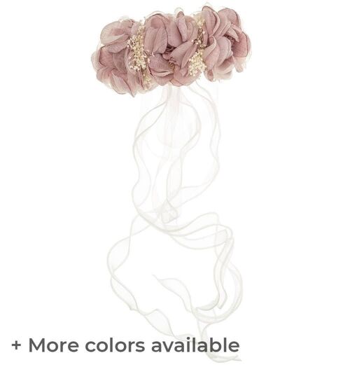 Colored flower hair ornament barrette with ribbons