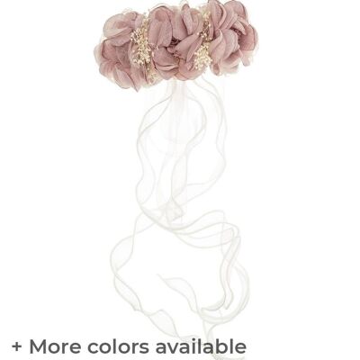 Colored flower hair ornament barrette with ribbons