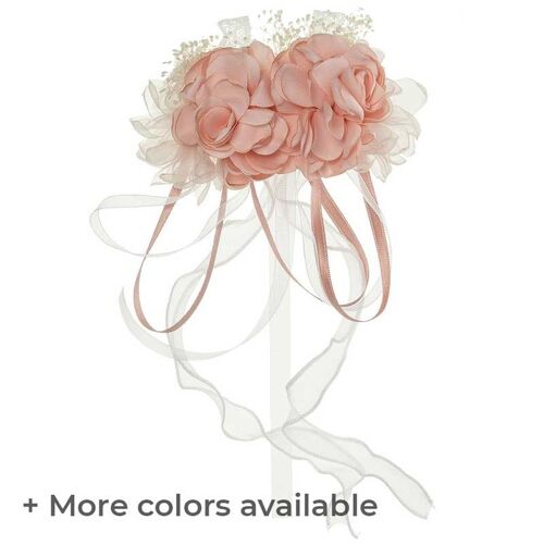 Combined flower hair ornament barrette with ribbons