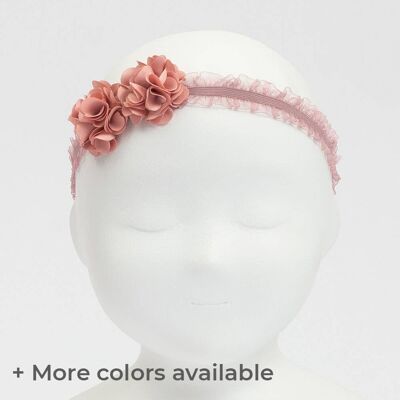Elastic ribbon baby headband with satin flowers