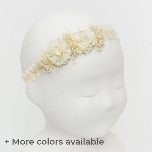 Handmade baby headband with satin flowers and tiny blooms