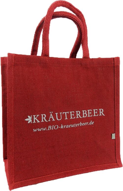 Tragetasche aus Jute mit KRÄUTERBEER-Logo ROT