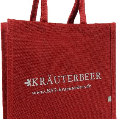 Carrying bag made of jute with KRÄUTERBEER logo RED