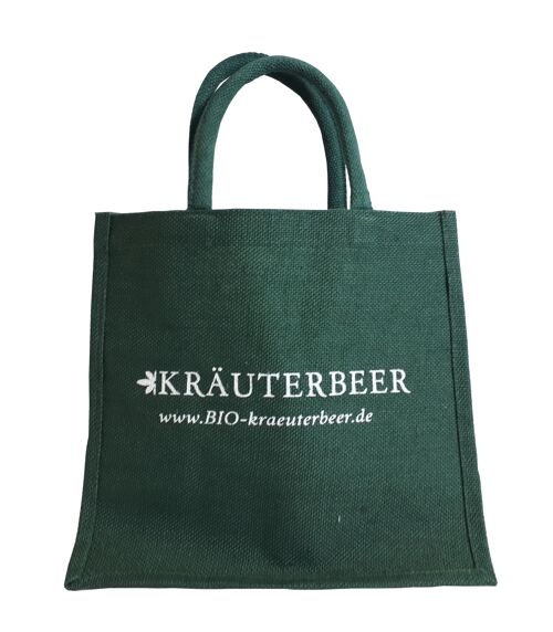 Tragetasche aus Jute mit KRÄUTERBEER-Logo GRÜN