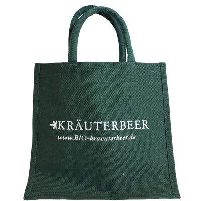 Carrying bag made of jute with GREEN KRÄUTERBEER logo
