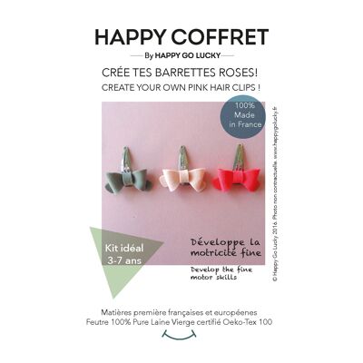 Kit creativo Happy Box "Crea i tuoi fermagli per capelli rosa" / Pink Hairclips