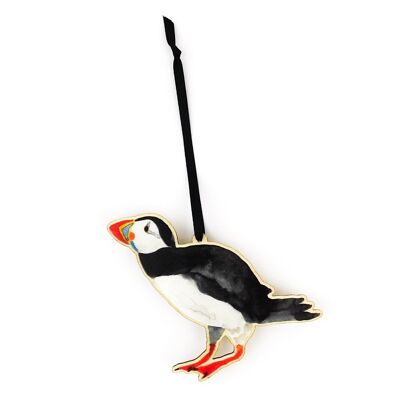 Improbability of Puffins Common Puffin Wooden Hanging Decoration