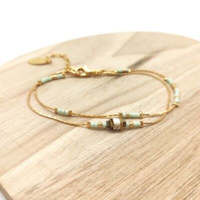 Bracelet double tour vert d'eau