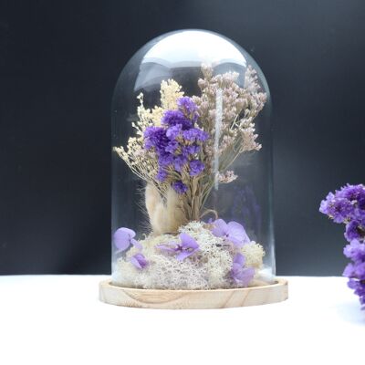 Glasglocke mit Trockenblumen  - Love Butterfly Hortensien