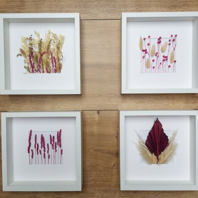 Trockenblumen in Bilderrahmen - Pink 3er Set