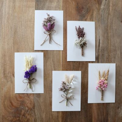 Karte mit Trockenblumen - Grusskarte Klappkarte Trockenblumenkarte Trockenblumenstrauß Postkarte Hochzeit Wedding Geburtstagskarte