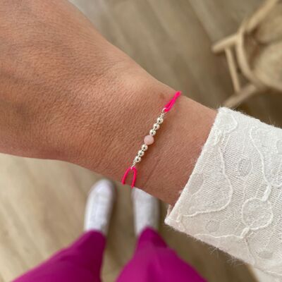 Bracelet Bonne Fête maman - argent - opale rose