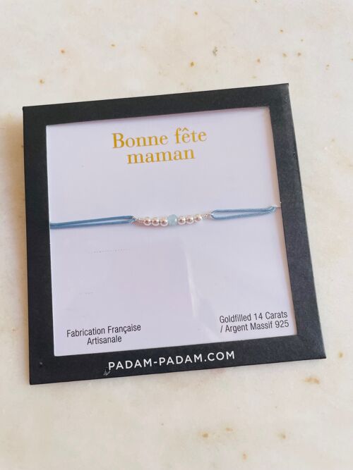 Bracelet Bonne Fête maman - argent - aigue-marine
