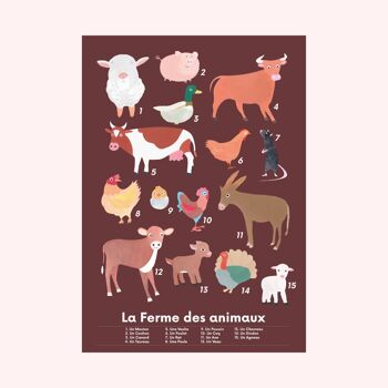 Poster Enfant Pédagogique, Animaux de La Ferme, Format A3 2