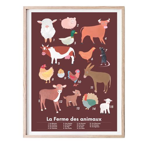Poster Enfant Pédagogique, Animaux de La Ferme, Format A3