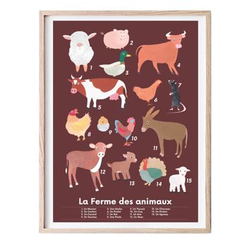 Poster Enfant Pédagogique, Animaux de La Ferme, Format A3 1