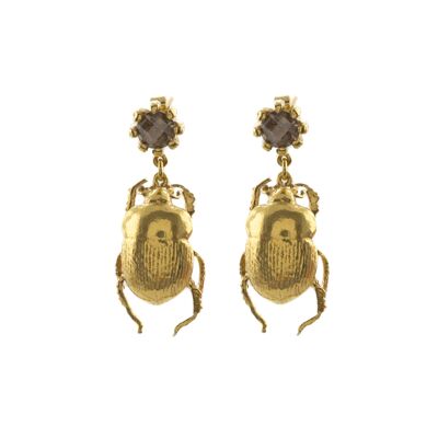 Dor Beetle & Smoky Quartz Earrings