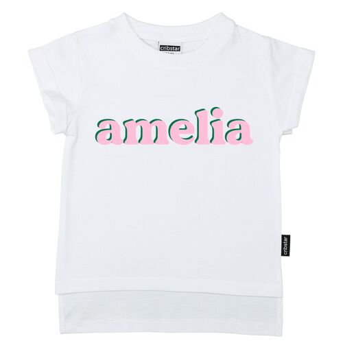 Personalised Retro Name T-shirt - Pink - White - 6-12 months