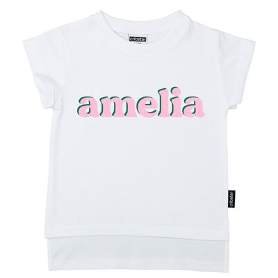 T-shirt personalizzata con nome retrò - rosa - bianca - 6-12 mesi