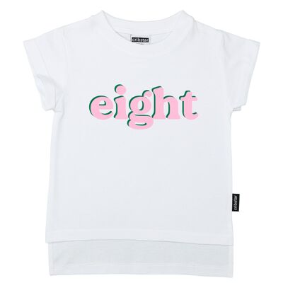 acht - Retro-T-Shirt - Rosa - Weiß - 3-4 Jahre
