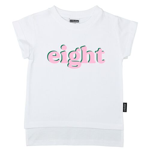 eight - Retro T-shirt - Pink - White - 7-8 years