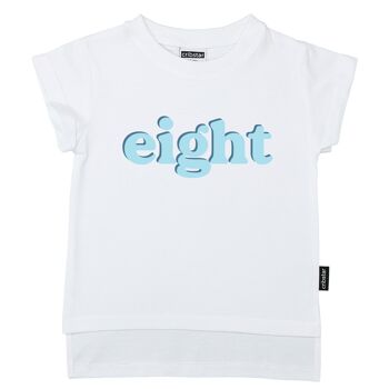 huit - T-shirt rétro - Bleu - Blanc - 3-6 mois