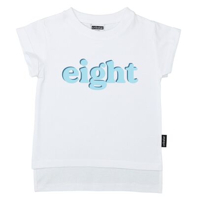 acht - Retro-T-Shirt - Blau - Weiß - 3-4 Jahre