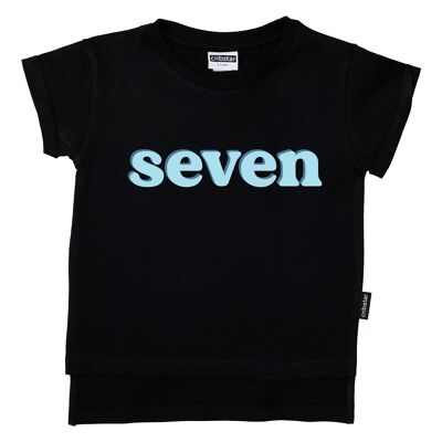 seven - Retro T-Shirt - Blau - Schwarz - 3-6 Monate