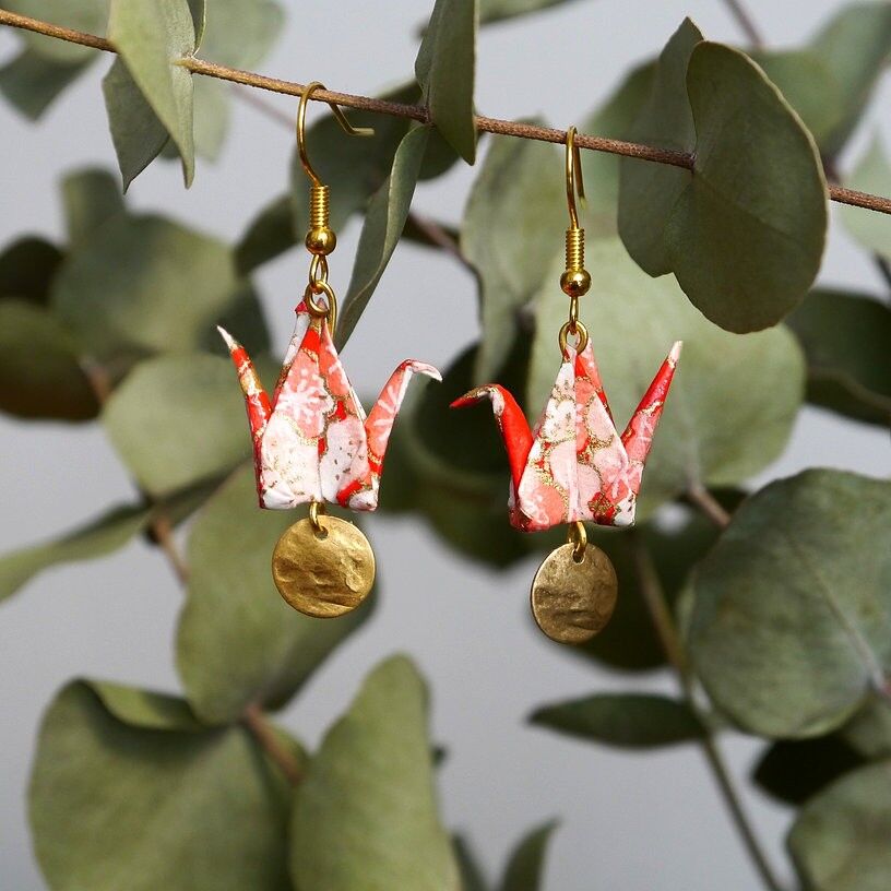 Spring Garden Origami Inspired Earrings with Sterling Silver Dangles |  Magyan Clay and Paper