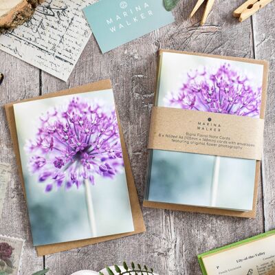 Paquete de 8 tarjetas de flores Allium